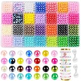 DIYDEC 1680 Stück 28 Farben Runde Bunte Perlen zum Auffädeln, 6mm bunte Bastelperlen bunte Kunstperlen mit Loch für die Herstellung von Schmuck Armbänder Halskette Ohrringen DIY Handwerk