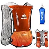 KLERICER Leichter Trinkrucksack für Laufen, 5 l, 190 g, für Damen und Herren, Radfahren, Laufen, Klettern, Wandern, Weste Pack (Orange + 500 ml Flasche)