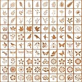 100 Stück Schablonen Set 5x5cm Blume Blätter Vogel Zeichnung Malschablonen DIY Malerei Schablonen Handwerk Vorlage Wiederverwendbar Blattmalerei Vorlagen für Scrapbooking Holz Möbel Deko