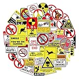 MARSFORCE Vorsicht Achtung Warnung Aufkleber 50 Stück Pack, Wasserdicht Vinyl Stickers für Laptop Wasserflasche Skateboard Gepäck Auto Motorrad Fahrrad Gitarre Helm Koffer Snowboard Phone Pad