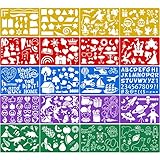 Qpout 20 Stück Farbzeichnung Schablonen für Kinder, Plastikmalerei Schablonen für Kinder Geburtstag Halloween Weihnachten Dinosaurier Party Mitgebsel Geschenkzubehör Vorschule Malwerkzeug