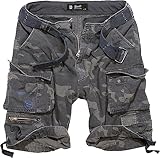 Brandit INDIVIDUAL WEAR Herren-Cargo-Shorts aus strapazierfähiger Baumwolle, leicht, atmungsaktiv, mit Gürtel, mehrere Taschen, lässige Outdoor-Cargo-Shorts, Dunkles Camo, 3X-Groß