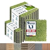 Floordirekt Rasen Klickfliesen 30x30 cm, 2m² = 22 Terrassenfliesen, Balkonfliesen - Bodenbelag für Balkon & Terrasse - wetterfest mit Drainagefunktion | Grass