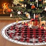 Gmphix Teppich Weihnachtsbaum Decke Rot, 122cm/ 47zoll Weihnachtsbaumdecke Rund, Christbaumdecke Rund, Weihnachtsdecke Tannenbaum Christmas Tree Skirt für Weihnachtsbaumschmuck, Feiertagsfeiern