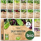 BIO Salat Samen Set - 14 Sorten Salatsamen aus biologischem Anbau I samenfestes Salat Saatgut I Bio Salat Set für Balkon, Garten und Hochbeet I 14er Saatgut Gemüse inkl. Gemüsesamen alte Sorten