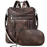 KoboIn Rucksack Geldbörse für Damen Leder Rucksack Geldbörse Anti-Diebstahl-Rucksack Große Reisetasche Schultertaschen mit Handgelenken, Zweifarbiger Kaffee., 14.13 x 13.5 x 3.82 inches, modisch