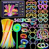 MULEVIP 341 Stück Knicklichter Party Set Glow Sticks Leuchtstäbe Kinder,Neon Leuchtarmbänder Hochzeit Leuchtspielzeug für Deko,Neuem Kreisel,Lutscher
