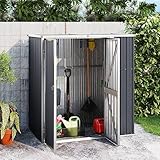 Myheimly Geräteschuppen Gerätehaus Gartenhaus Garten Werkzeug Schuppen Lagerschuppen Geräteschrank Verzinkter Stahl Anthrazit,161 x 89 x 161 cm