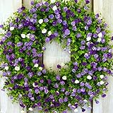 45cm Türkranz, Frühling Sommer Wildblume Kranz Dekorative Girlande für Haustür, Große künstliche Eukalyptus Kränze mit Blumen für Bauernhaus Tür Wand Wohnzimmer Flur Hochzeit Dekoration (Lila)