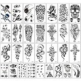 30 Blätter Temporary Tattoos Männer Frauen,3D Realistische Sexy Tattoos zum Aufkleben Wasserdicht,Halloween Fake Tattoos Zum Aufkleben Auf Die Haut,für Männe Frauen (Schwarz)