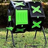 Großer drehbarer Kompostierbecher, Doppelkammer-Komposter mit Belüftungsöffnungen und Stahlbeinen für effizientes Recycling von organischen Abfällen