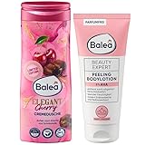 Balea 2er-Set Hautpflege: Duschgel Elegant Cherry Cremedusche duftet nach Kirsche & Schokolade, 300 ml + Peeling Bodylotion Beauty Expert 5% AHA entfernt sanft abgestorbene Hautzellen, 200 ml (500 ml)