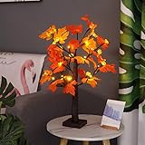 Gobesty Ahornblatt Baum Licht mit 24 LEDs, 60CM Lichterbaum für Innen Herbst Deko, Ahornblatt Tisch Licht mit Herbstblätter Halloween Kürbis, für Thanksgiving, Halloween, Weihnachten, Innen Deko