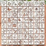 64 Stück Schablonen Set 7.6x7.6cm – Wiederverwendbare Malschablonen für DIY, Möbel, Holz, Boden, Scrapbooking, Textilgestaltung & Handwerk – Kunststoff Zeichenschablonen mit Blumen, Blättern & Tieren