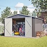Geräteschuppen Metall Gartenhaus wetterfest für Werkzeug und Geräte， Stabiles Gartenlager mit Lüftungsgittern und Sicherem Stauraum im Außenbereich (Grau)