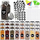 JOTOL Gewürzgläser Eckig,24pcs Gewürzdosen Set,Gewürzbehälter mit Deckel,Streueinsatz,Gewürzstreuer Glas mit Etiketten,Bürste,Spice Jars Trichter,Gewürzgläser Set zum Aufbewahren von Gewürzen