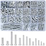 Vwoqiy 1080 Stk M3 M4 M5 M6 Schraubenset mit Sechskantmuttern und Unterlegscheiben, Linsenkopfschrauben, Gewindeschrauben Set, Kreuzschlitzschrauben, Maschinenschrauben Sortiment Kit(Silber 1080)