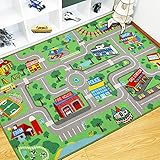 Capslpad Kinder Teppiche Spielteppich für Kinder Stadt 160x100cm rutschfest Kinderteppich Spielmatte Maschinenwaschbar Kurzer Flor Pädagogischer Spielteppich für Kinderzimmer Spielzimmer Dekor