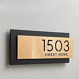 Hausnummernschild,Hausnummer Edelstahl Moderne Türschilder, individuell geschnittene Hausnummer, Straßenadresse, Familienname, Buchstabe for Zuhause, Hotel, Villa, Büro, Bar, Wohnung(Black Gold,24cmx1