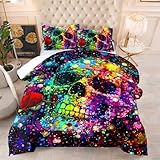Generisch Bettdecke 140X200 Steppdecke Mit 200Gsm Mikrofaser Füllung, 4 Jahreszeiten Waschbar Bettdecken, Leichte Ganzjahresdecke Mit 2 Kissenbezügen,3D Druck Quiltedbunter Schädel