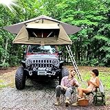 Dachzelt, Dachzelt Auto für 2-3 Personen, Tentbox Kompatibel mit Allen Fahrzeugtype, Autodachzelt inkl 240 x 140 Matratze, KFZ Softcover Klappdachzelt Auto,Teleskopleiter bis 2,1m.