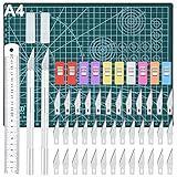 Skalpell Set Bastelmesser GOLDGE Hobbymesser Set Carving Craft Messer Set mit 40 Ersatzklingen Schneidebrett Klammer Lineal