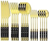 Besteck-Set, 20-teilig, Schwarzgold, Besteck-Set aus Edelstahl, Tafelbesteck, Besteck-Set, Abendessen, buntes Messer, Gabel, Löffel, Geschirr (Weißgold) (Schwarz, Grün) (Schwarz