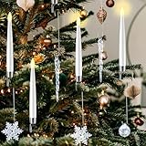 LemonRoad 36 Stück Weihnachtsbaumkerzen mit Fernbedienung, flammenlose LED-Kerzen für Weihnachtsbaum-Dekoration, Innenbereich, Party-Dekoration, Heimgeschenk, mit Kristallkugel, Kristall-Schneeflocke