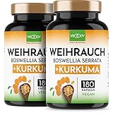 2x VROODY Weihrauchkapseln hochdosiert Boswellia Serrata 2000mg Tagesdosis - 2x 180 Stück | 85% Boswelliasäure | 125mg CURCUMA | 95% Curcuminoide | vegan & ohne Zusätze