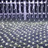 Qiydia wasserdichte Led-lichternetze für Den Außenbereich, 8 Beleuchtungsmodi, Verbindbare Netzlichter für Weihnachtsbäume, Büsche, Hochzeiten, Gärten, Draußen, Drinnen(1.5m x 1.5m 96led, White)