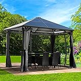 BRAST® Alu Pavillon Summerdream | viele Modelle & Farben | Größen 3x3m 3x4m | Moskitonetz | TÜV geprüft | wasserdicht | UV-Schutz | festes Dach | 3x3m Grau