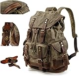 Mens Waxed Canvas Leder Rucksack für Männer Wax Leather Rucksäcke Travel Vintage Bookbag mit Laptopfach Rustikal Large Waterproof