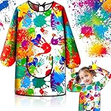 Vautvis Kinderschürze, Malkittel Schule 1. Klasse, Schürze Kinder Malkittel Kinder 5-11 Jahre, Mit Tasche Und Verstellbarem Gurt, Wasserdicht, Malschürze Kinder Zum Backen Malen Basteln Kunst