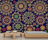 YEMYOR Geometrische Wandmalerei, Retro-Geometrie, Blumentapete, Wandbild im Ethno-Stil, geometrische Wandmalereien im Bohème-Stil, geometrisches Küchentapeten für Wohnzimmer-390x260cm