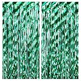 Drucilla 2 Stück Lametta Vorhang, Glitzervorhang Lametta, Folien Fransen Lametta Vorhänge, Glitzer Tinsel Curtain für Geburtstag, Party, Hochzeit Deko, 1m x 2m, Grün