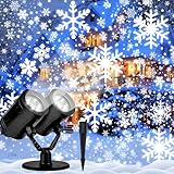 Projektor Weihnachten Aussen,Doppelter Kopf Dynamische LED Schneeflocken Projektor,Schneefall Effekt,Wasserdicht Weihnachtsbeleuchtung außen,für Dekoration Innen Außen Garten Weihnachten