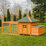 Miweba MyAnimal Hühnerstall MH-19 | 206x73x123 cm - Für 3 Hühner - Nistkasten mit Freilaufgehege - 2 Sitzstangen - Winterfest - Hühnerhaus mit Eiablage - Kiefernholz - Voliere (Braun)