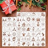 Shyllin 60 Stück Kleine Weihnachten Schablonen, Zeichenschablonen Malschablonen Kunststoff, Wiederverwendbare Weihnachtsschablonen, Schneespray Fenster Schablonen für Fenster DIY Scrapbooking Karten