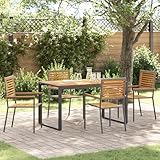 XinZaphrisal Grauer Gartentisch mit 4 Stühlen aus Metall und Holz, Wetterfeste Esstischgarnitur für Terrasse Garten Balkon, UV-Beständige Outdoor Möbel mit Bequemen Armlehnen