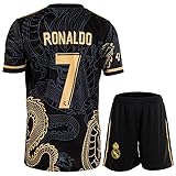 Mikalay Madrid #7 Retro Black Dragon Limitierte Sonderedition Seltenes Fußball Kinder Trikot Shorts Set Jugendgrößen (Schwarz,140)