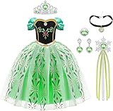 URAQT Mädchen Kostüm Kleid, Kinder Prinzessin Kostüm für Karneval Party Cosplay Verkleidung Halloween Fest Geburtstag, mit Zubehör Krone Zauberstab, 110CM