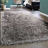 Paco Home Edler Teppich Shaggy Hochflor Einfarbig Flauschig Glänzend In Grau Hellgrau, Grösse:80x150 cm
