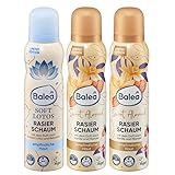 Balea 3er-Set Rasierschaum: Soft Lotus beruhigt & schützt vor rasurbedingten Hautirritationen für seidig-glatte Haut, 150 ml + Sweet Almond Feuchtigkeit mit Vanille-Mandel-Duft, 2 x 150 ml (450 ml)