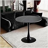 Runder Moderner Esstisch Tulip Mit Granitplatte Und Metallsockel Für Küche Esszimmer, Black, 70Cm