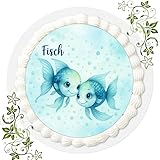 Für den Geburtstag ein Tortenbild, Zuckerbild mit Motiv, Essbares Foto für Torten, Tortenbild, Tortenaufleger Ø 20cm FONDANT Sternzeichen FISCH Nr. Q 53