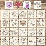 ASTER 20 Stücke Blumen Vogel Schablone Flower Painting Template, 15 x 15 cm Wiederverwendbare Blatt Zeichnung Schablone, DIY Malschablone Satz für Journal Scrapbooking und Gästebuch