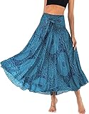 Adigaber Lang Gedruckter Rock Damen Chiffon Bohemien Einheitsgröße Maxirock Verstellbares Riemen Kleid Urlaub Sommerrock Strandkleider