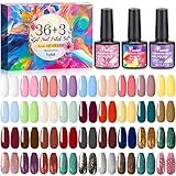 Purpledi UV Gel Nagellack Set, UV Nagellac, 39 Stück Gel Nagellack UV Farbgel Set, mit Unterlack & Glitzer Überlack & Matte Überlack