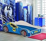 KOBI Kinderbett Spider Bat Car | Mehrfarbig | Thema Spiderman Batman Superheroes | Kinderbett Jungen Mädchen | mit Lattenrost (BATCAR, 160x80)