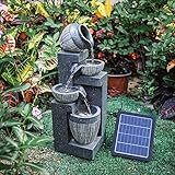 BTGGG Solarbrunnen für Draussen,4-Stufiger Kaskaden Solar Springbrunnen Gartenbrunnen mit LED-Licht für Außen Solar Wasserspiel Wasserfall Brunnen für Garten,Balkon,Terrasse,19x19x51cm